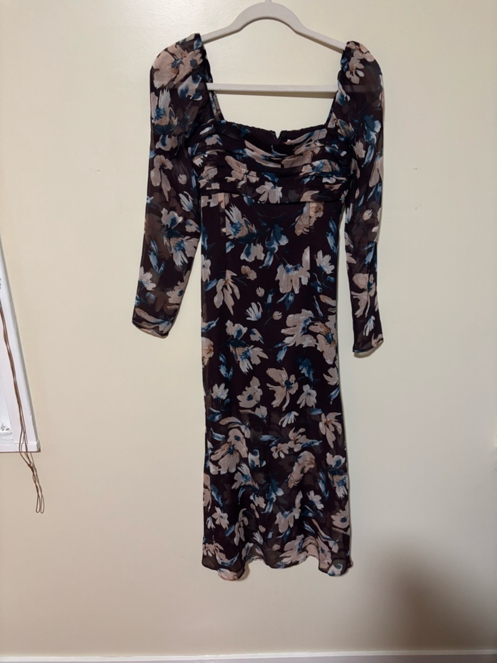 Abercrombie & Fitch Brown Floral Smocked Waist Skirt with Blue Accents